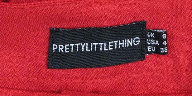 PRETTYLITTLETHING Women’s Red Trousers Size 8 Straight Leg