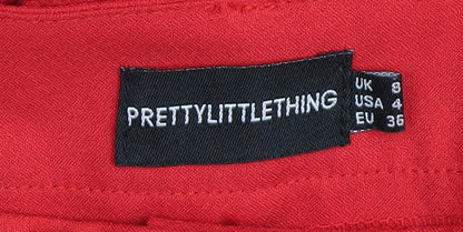 PRETTYLITTLETHING Women’s Red Trousers Size 8 Straight Leg