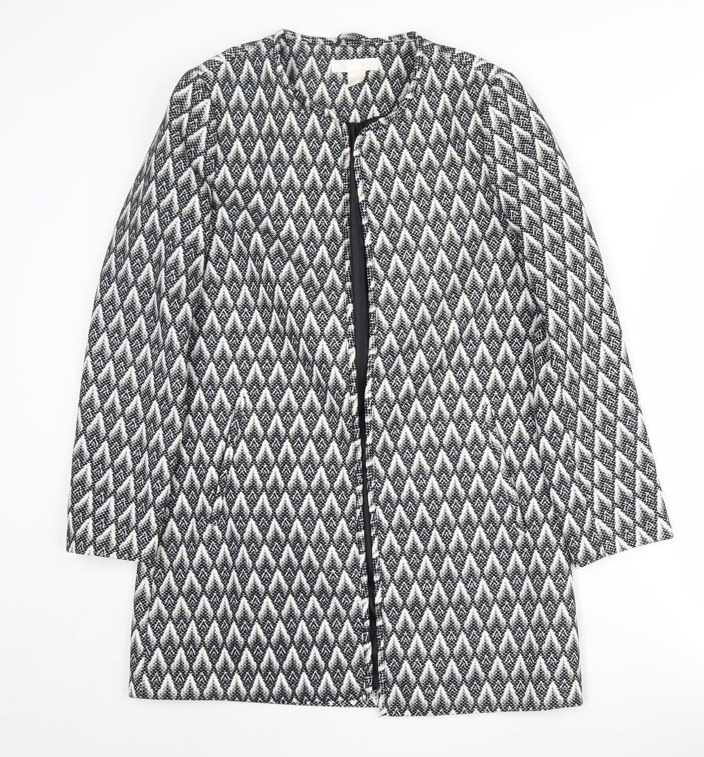H&M Women's Black Geometric Overcoat Size 10