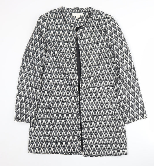 H&M Women's Black Geometric Overcoat Size 10
