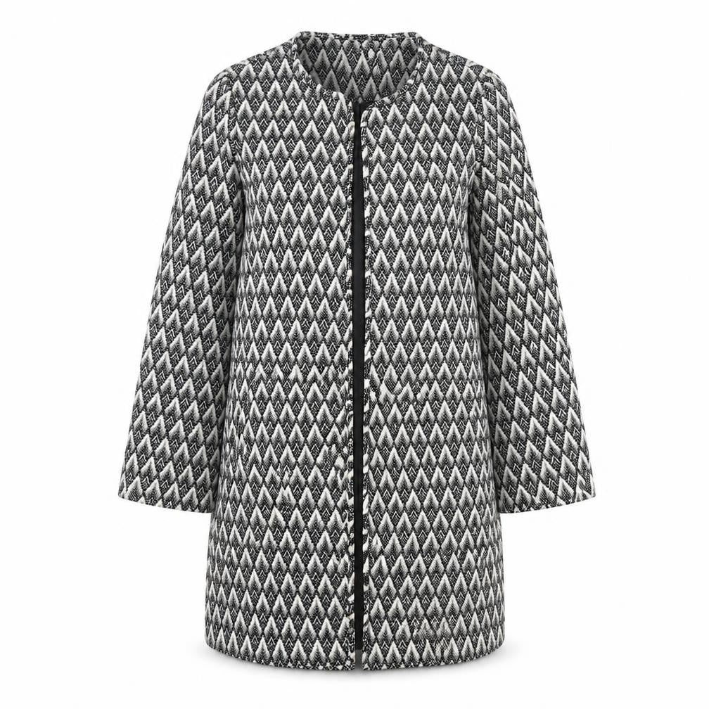 H&M Women's Black Geometric Overcoat Size 10