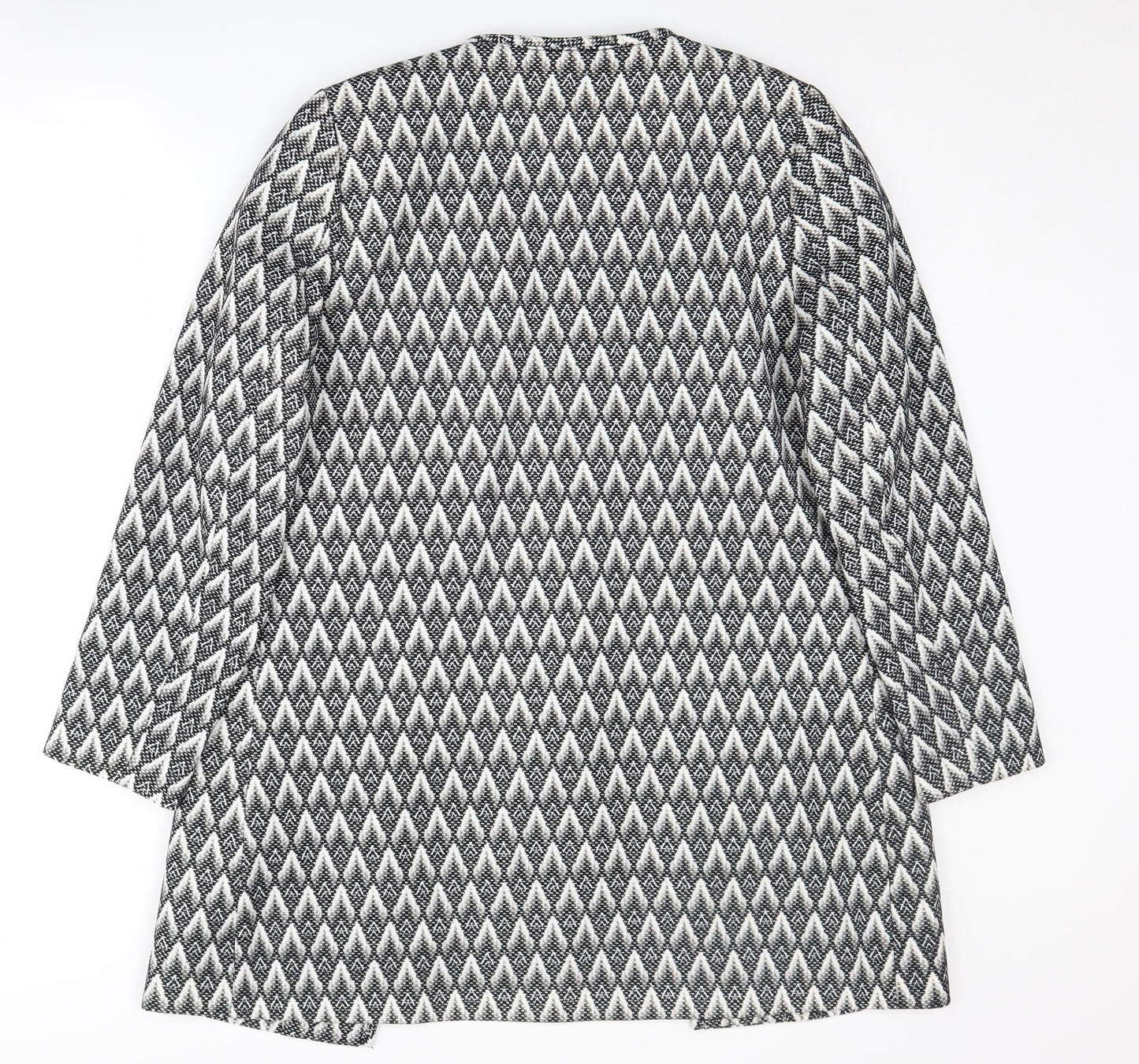 H&M Women's Black Geometric Overcoat Size 10