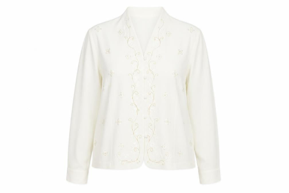 Eastex Women's Embroidered Ivory Blouse, Size 16