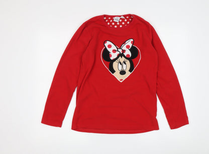 Front view of Disney girls’ red pullover t-shirt, 12-13 years, minnie mouse