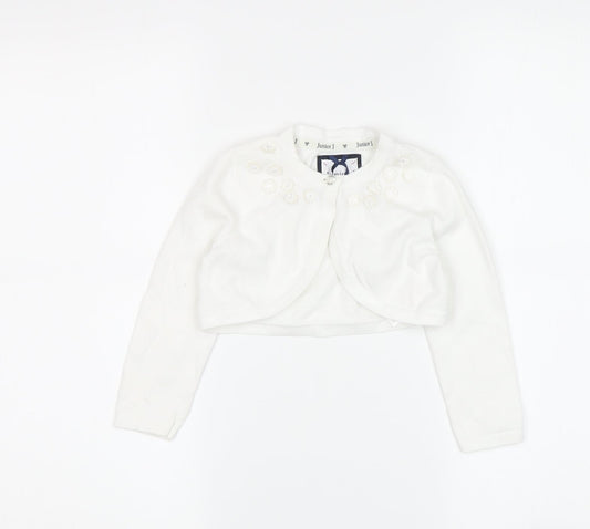 Junior J Girls White Shrug 2-3 Years, Cotton Blend with Bow Accents