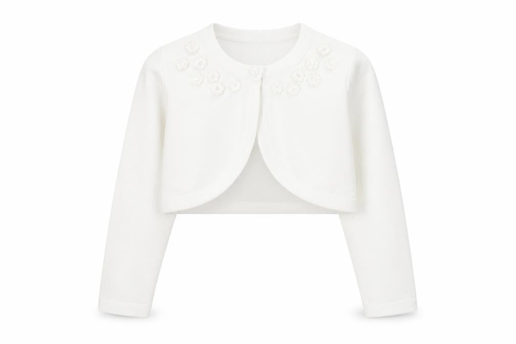Junior J Girls White Shrug 2-3 Years, Cotton Blend with Bow Accents