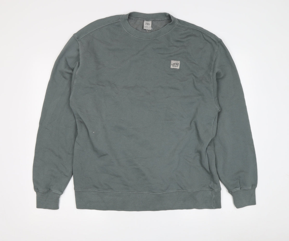Additional front view of Zara boys’ green crew neck pullover sweatshirt 13-14 years