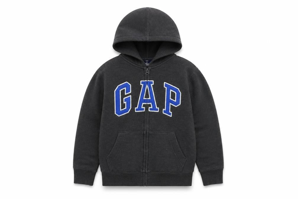 Gap Boys Grey Full Zip Hoodie with Logo - Size 12 Years