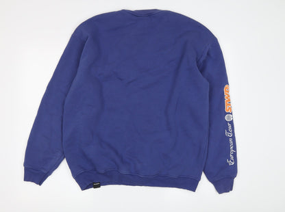 Pull&Bear Men's Blue Graphic Print Pullover Sweatshirt S