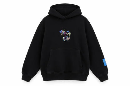 Front view of Zara boys’ black graphic print pullover hoodie, size 10