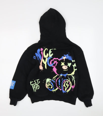 Back view of Zara boys’ black graphic print pullover hoodie, size 10
