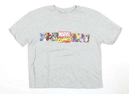 Preloved Marvel Unisex Grey Comic Print T-Shirt L Casual - Front
