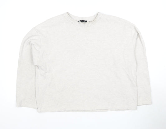 Zara Women's Ivory Pullover Sweatshirt Large