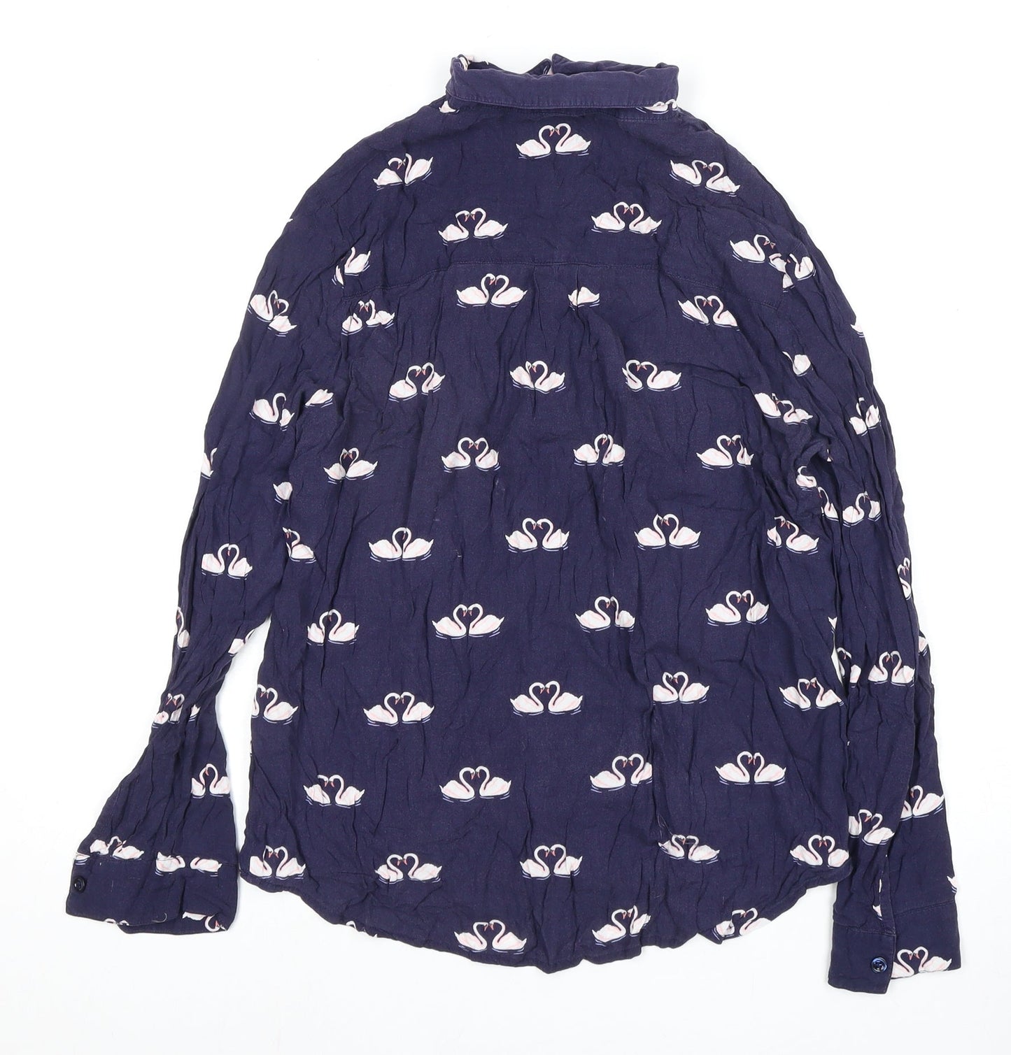 Oasis Women's Blue Swan Print Blouse Size 10