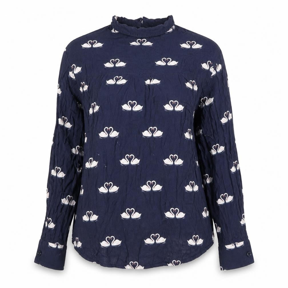 Oasis Women's Blue Swan Print Blouse Size 10