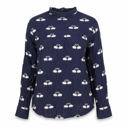 Oasis Women's Blue Swan Print Blouse Size 10