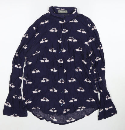 Oasis Women's Blue Swan Print Blouse Size 10