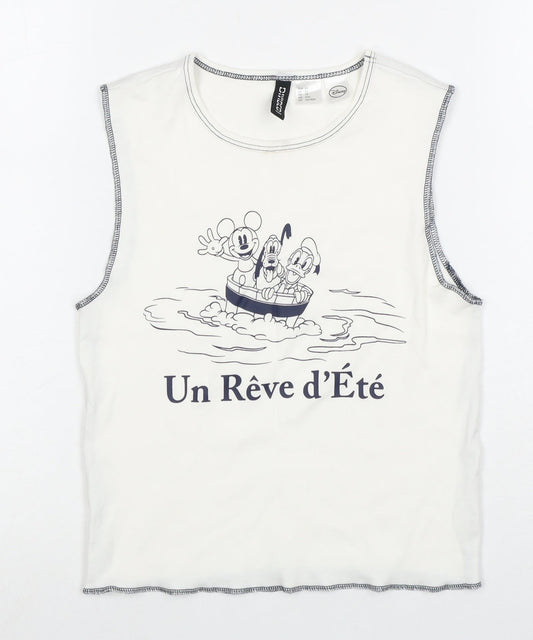 H&M Women White Disney Tank XS Crew Neck Sleeveless