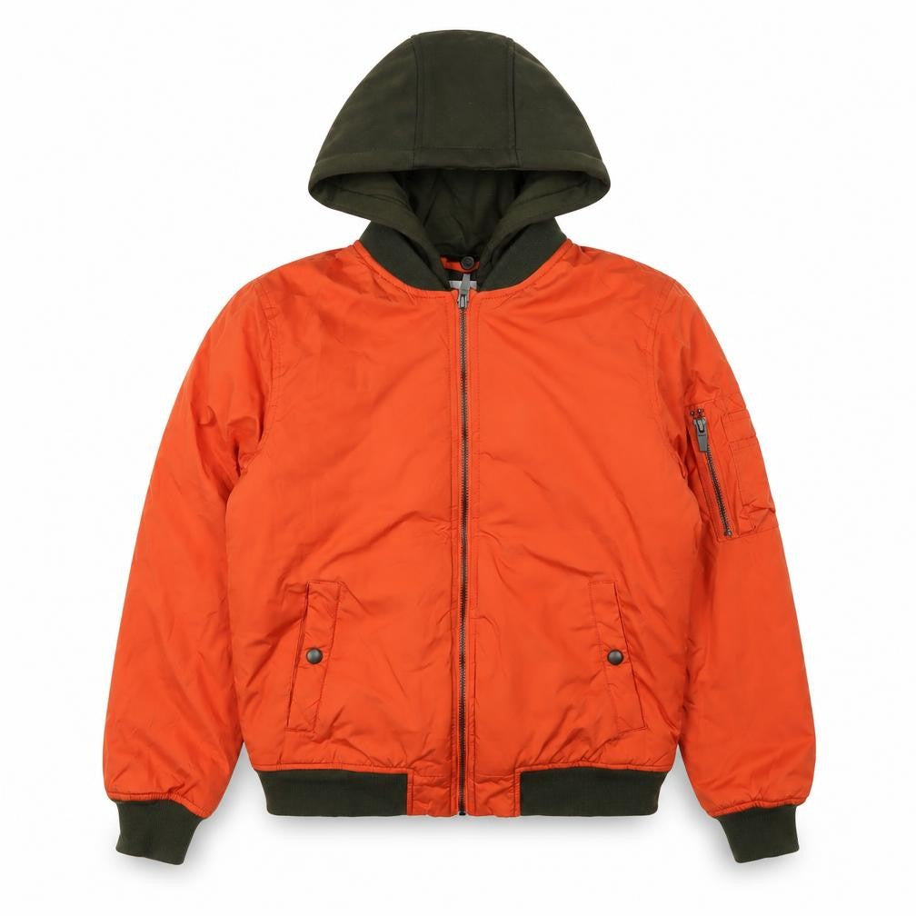 Zara Boys Orange Bomber Jacket, Hooded, Size 10