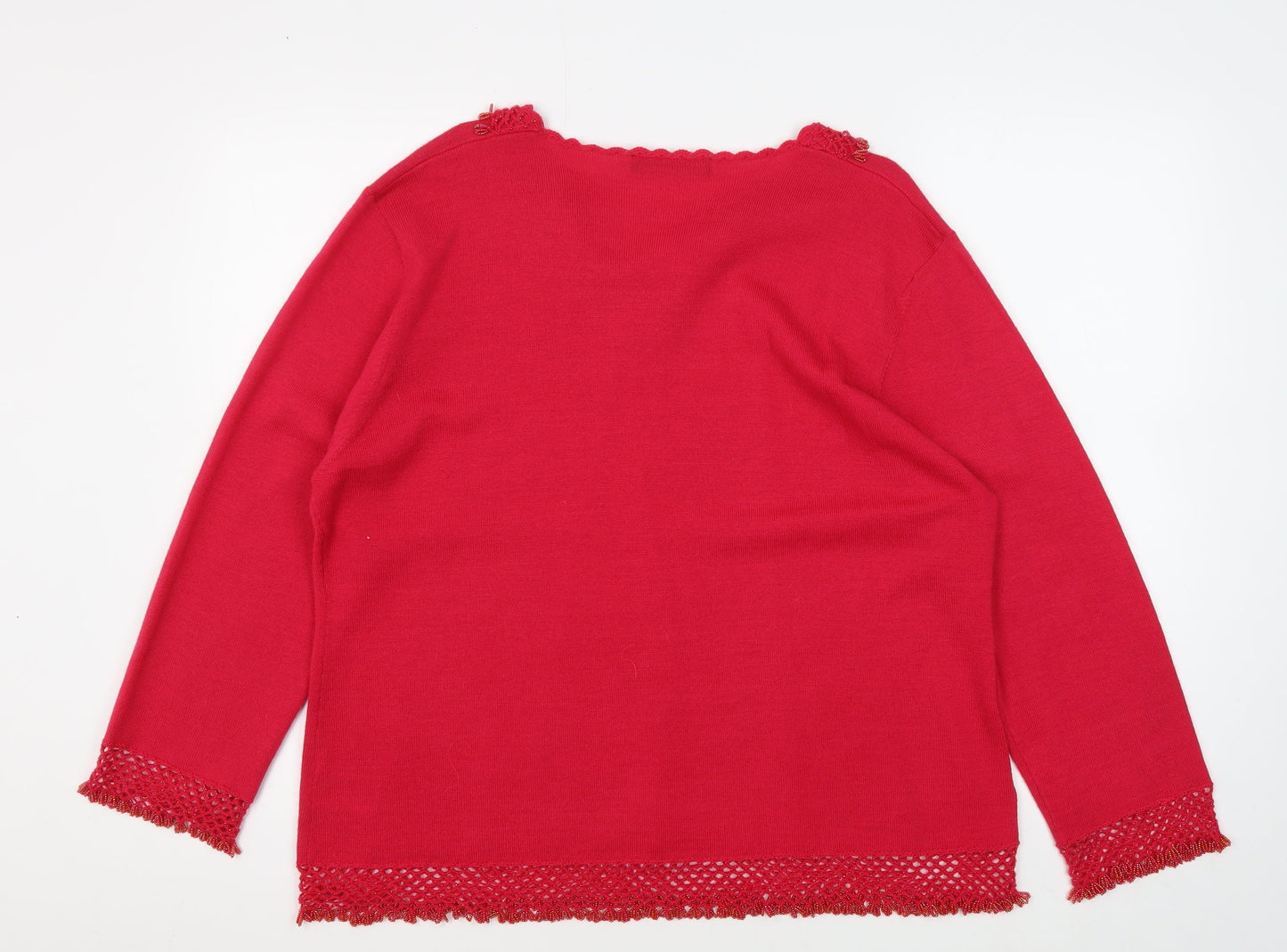 Jacques Vert Women's Red XL V-Neck Beaded Pullover