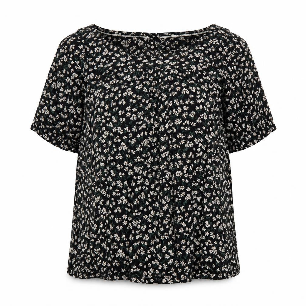 Fat Face Women's Black Floral Blouse Size 8 Tunic Style
