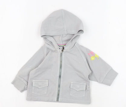 Preloved DKNY Unisex Baby Grey Hooded Jacket 0-3 Months - Front