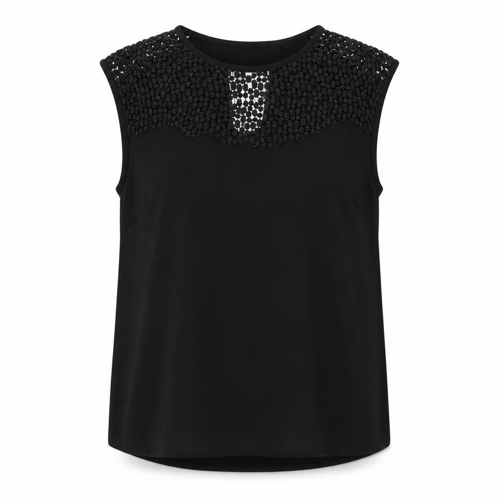 Reiss Women's Black Embroidered Sleeveless Blouse Size 4