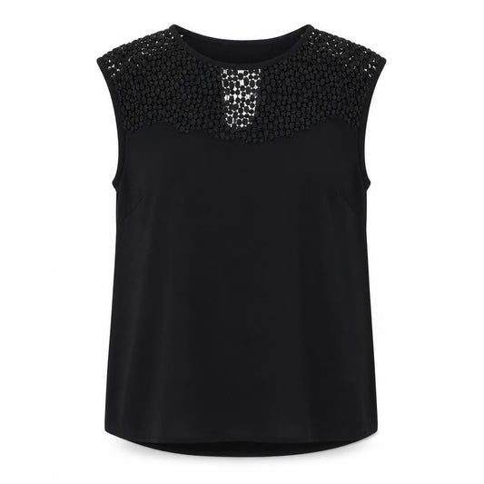 Reiss Women's Black Embroidered Sleeveless Blouse Size 4