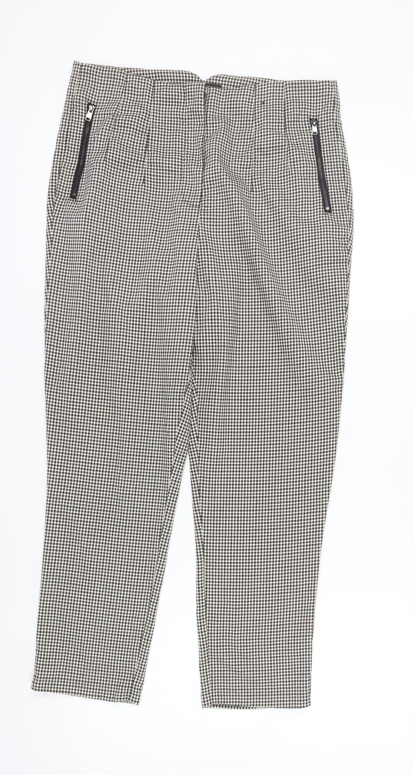 Next Women's Black Houndstooth Cropped Trousers Size 14