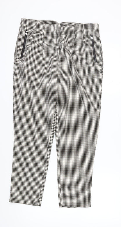 Next Women's Black Houndstooth Cropped Trousers Size 14