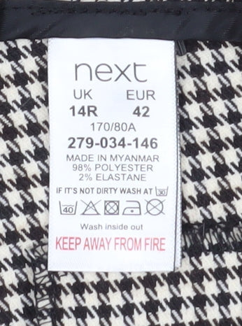 Next Women's Black Houndstooth Cropped Trousers Size 14