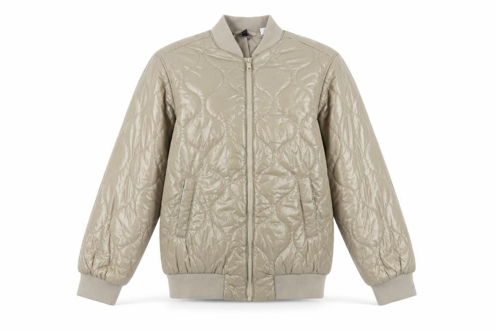 H&M Women's Beige Bomber Jacket XS - Quilted Zip Casual