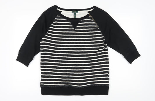 Lauren Jeans Co. Women's Black Striped Pullover Sweatshirt L
