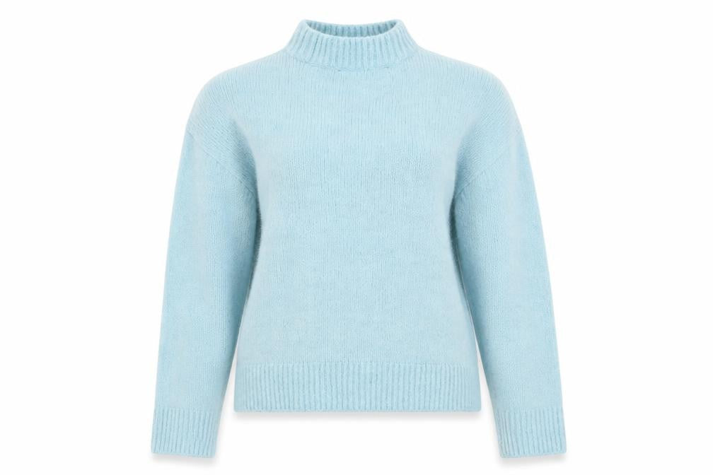 Zara Women's Blue Mock Neck Wool Blend Pullover