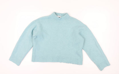Zara Women's Blue Mock Neck Wool Blend Pullover