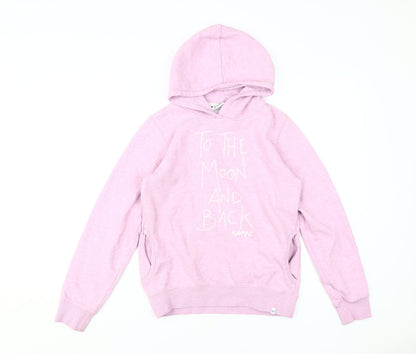 Additional front view of Animal girls’ pink pullover hoodie, 13-14 years, cosmic theme
