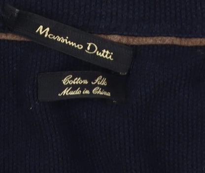 Close-up detail of Massimo Dutti Men's Blue Cable-Knit Pullover S