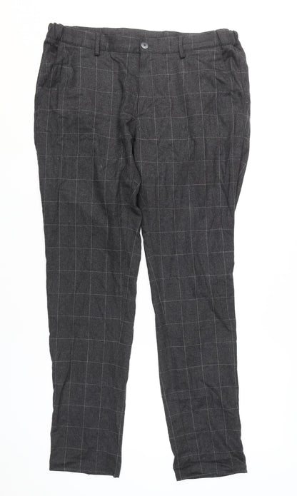Additional front view of Massimo Dutti Men's Grey Check Jogger Trousers, size 34