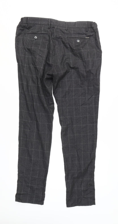 Back view of Massimo Dutti Men's Grey Check Jogger Trousers, size 34