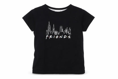 Front view of Friends girls’ black t-shirt 9-10 years, graphic logo top