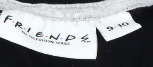 Close-up detail of Friends girls’ black t-shirt 9-10 years, graphic logo top