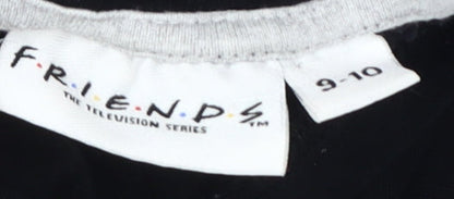 Close-up detail of Friends girls’ black t-shirt 9-10 years, graphic logo top