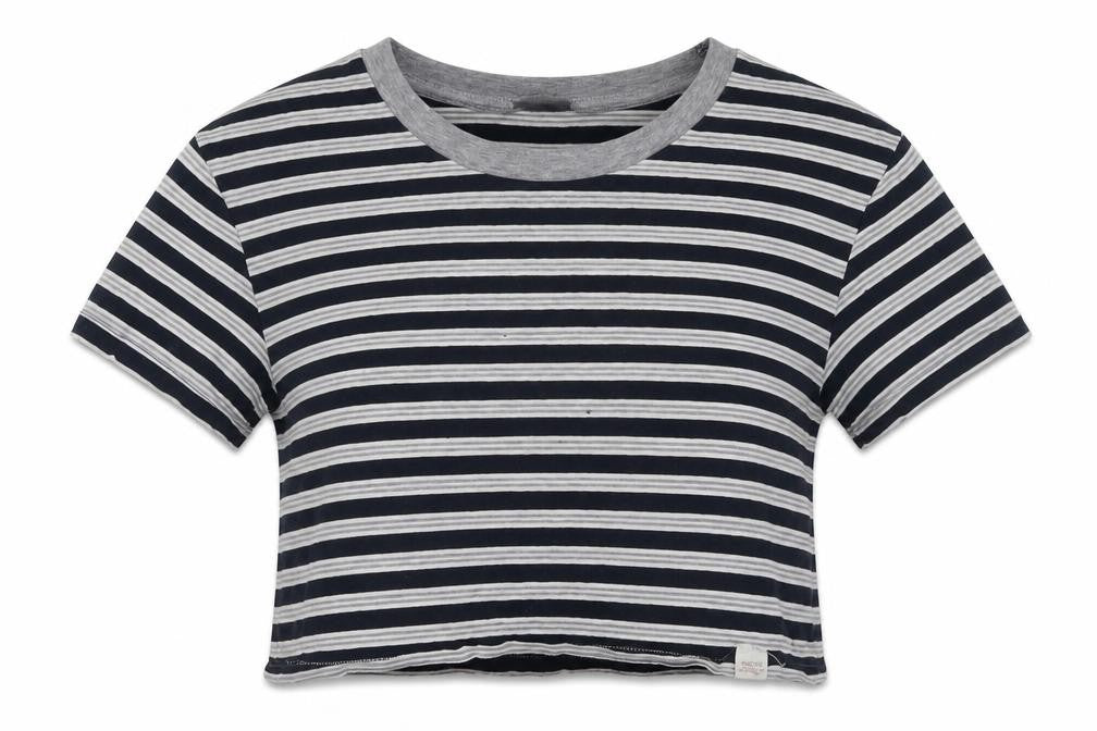 Pull & Bear Women's Blue Striped Cropped T-Shirt, XS
