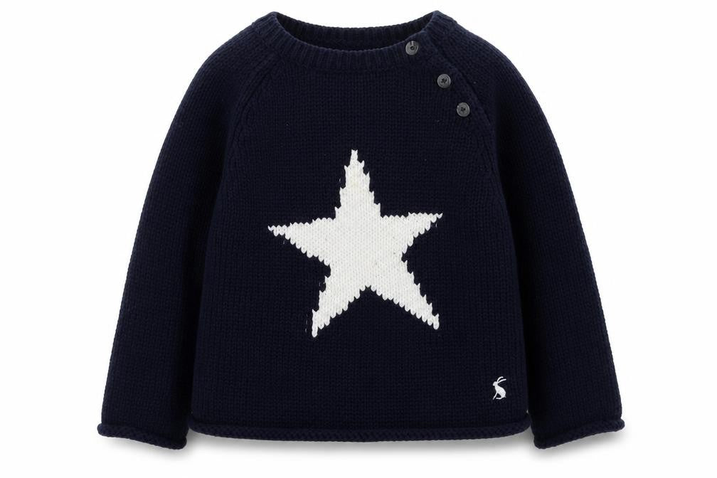 Joules Unisex Baby Blue Star Jumper, 9-12 Months, Winter Knit