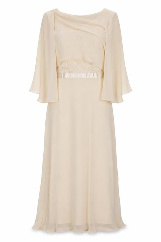 Fynadressr Women's Beige Long A-Line Flutter XL Dress