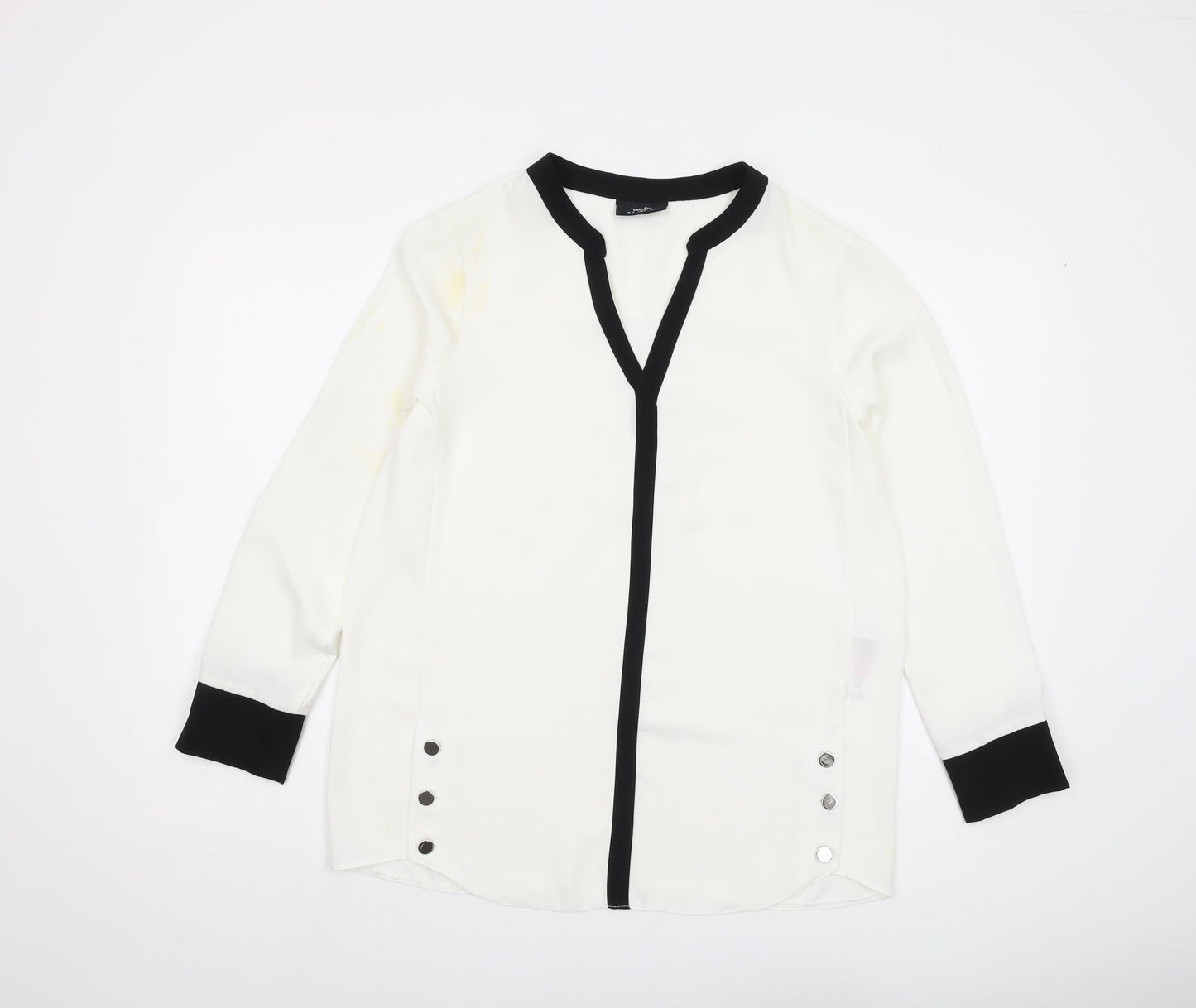 Wallis Women’s White Blouse, Contrast Trim, Size 10