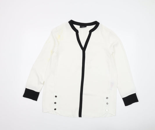 Wallis Women’s White Blouse, Contrast Trim, Size 10