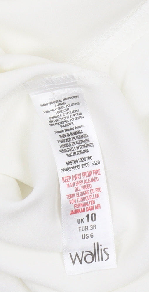 Wallis Women’s White Blouse, Contrast Trim, Size 10