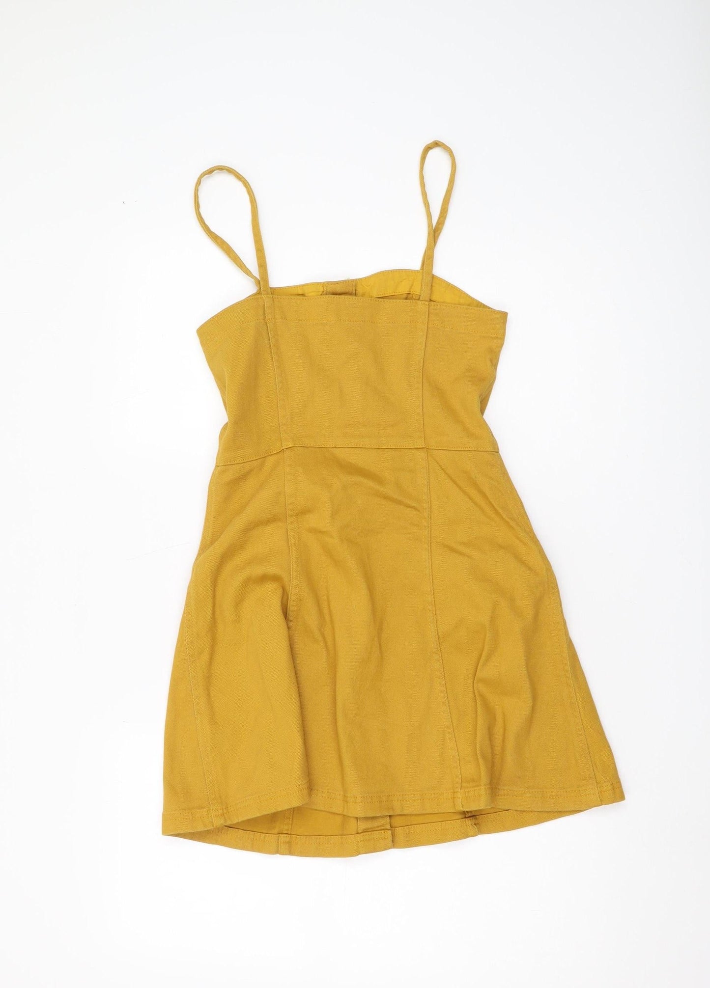 H&M Women's Yellow Mini Pinafore Dress - Size 8 Casual