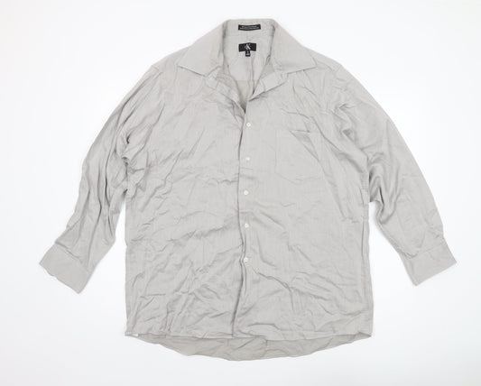 Calvin Klein Men's Grey Striped XL Cotton Shirt